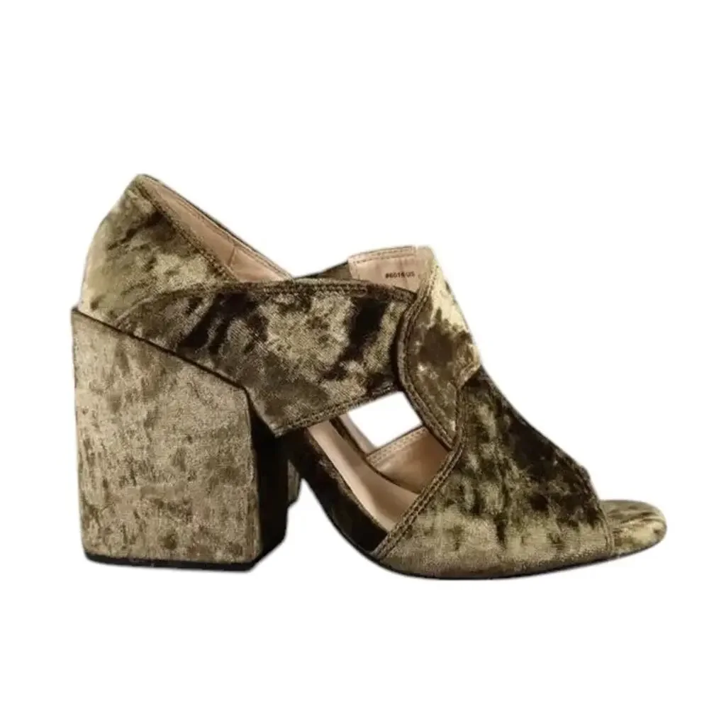 Cabi Shoes Womens 7 Dress Sandal Crushed Velvet Block Heel Mule Green Fashion